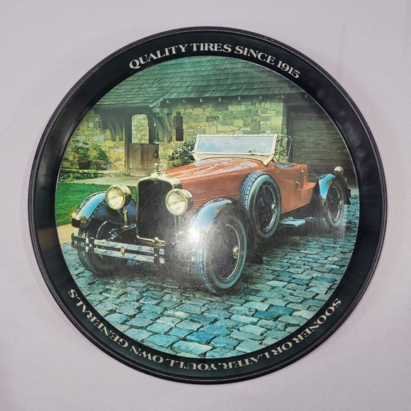 General Tire Serving 12" Tray 1927 Stutz Blackhawk Speedster Car Tin Metal Round - Picture 1 of 2